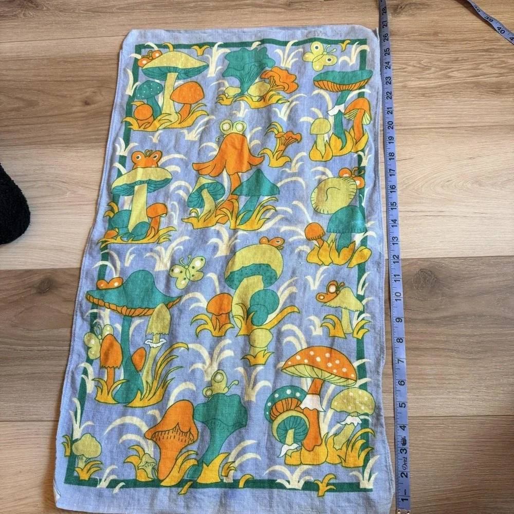 Groovy 70's Mushroom Linen Scarf/tea Towel 16x27